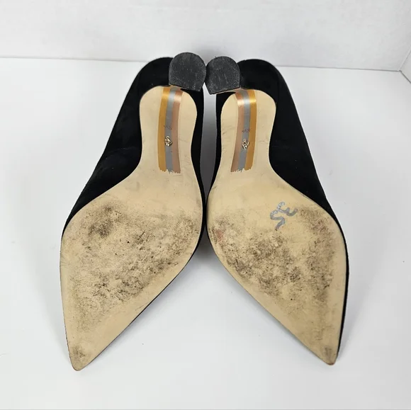 Sam Edelman Antonia Pointed Toe Black Suede Pump Heel Size 8.5 Minimalist - Picture 6 of 8